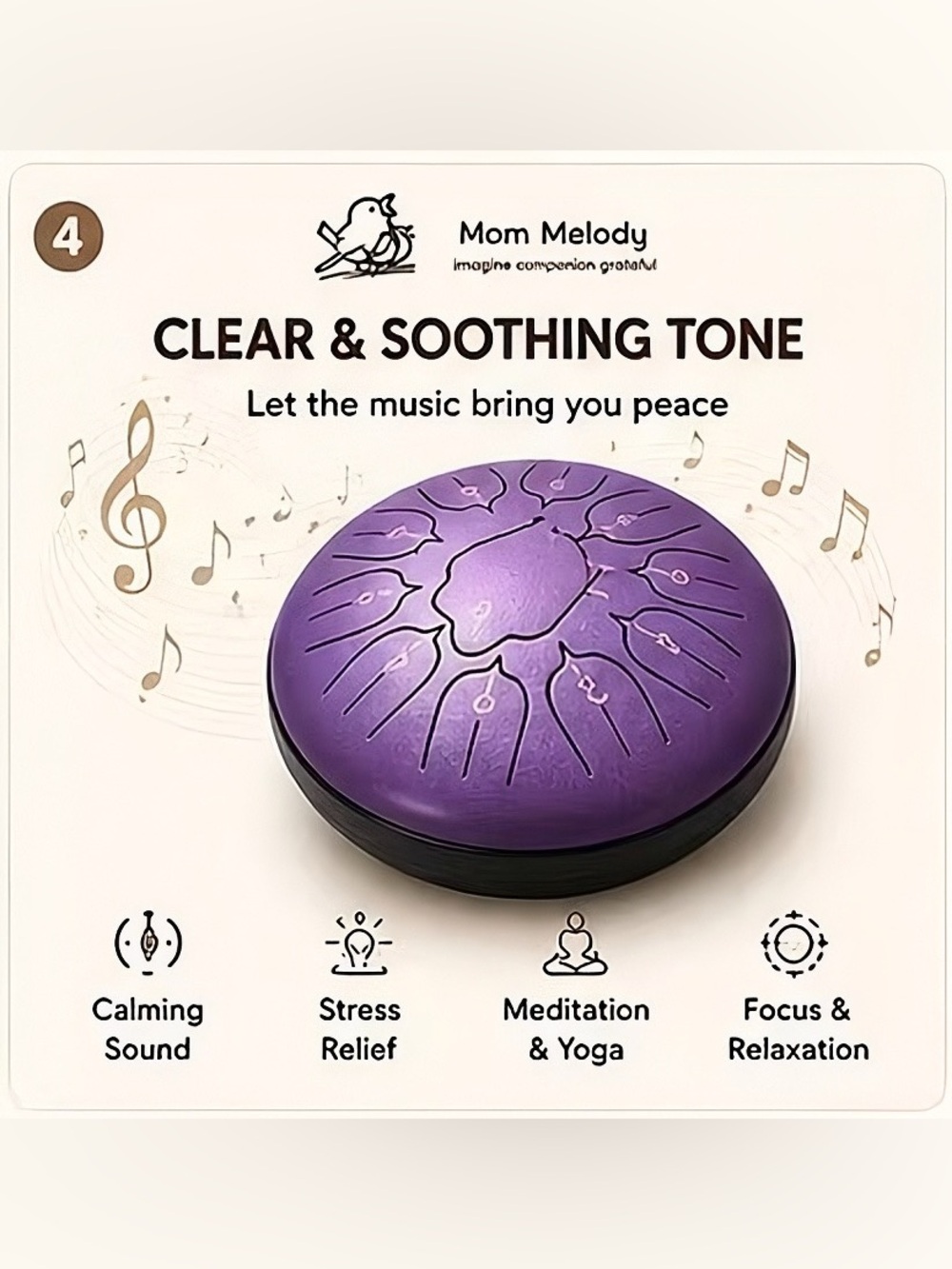 Gold Steel Tongue Drum 6" 11 Notes D Key | Meditation & Relaxing Sound Gift - Picture 10 of 11